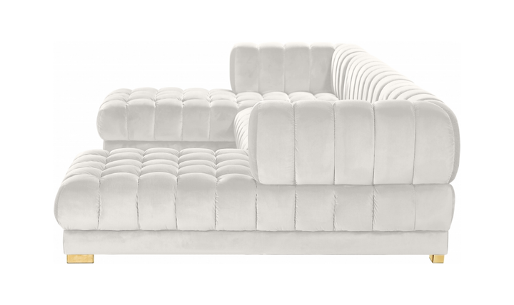 Meridian Furniture Gwen Velvet Upholstered 3pc. Sectional Sofa With Gold and Chrome Leg