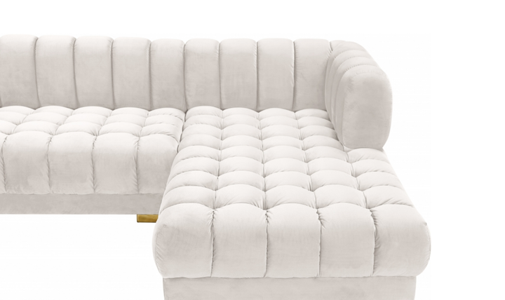 Meridian Furniture Gwen Velvet Upholstered 3pc. Sectional Sofa With Gold and Chrome Leg