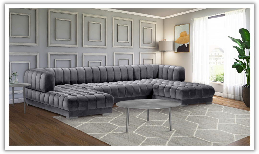 Meridian Furniture Gwen Velvet Upholstered 3pc. Sectional Sofa With Gold and Chrome Leg-Jennifer Furniture