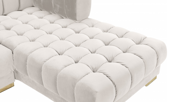 Meridian Furniture Gwen Velvet Upholstered 3pc. Sectional Sofa With Gold and Chrome Leg
