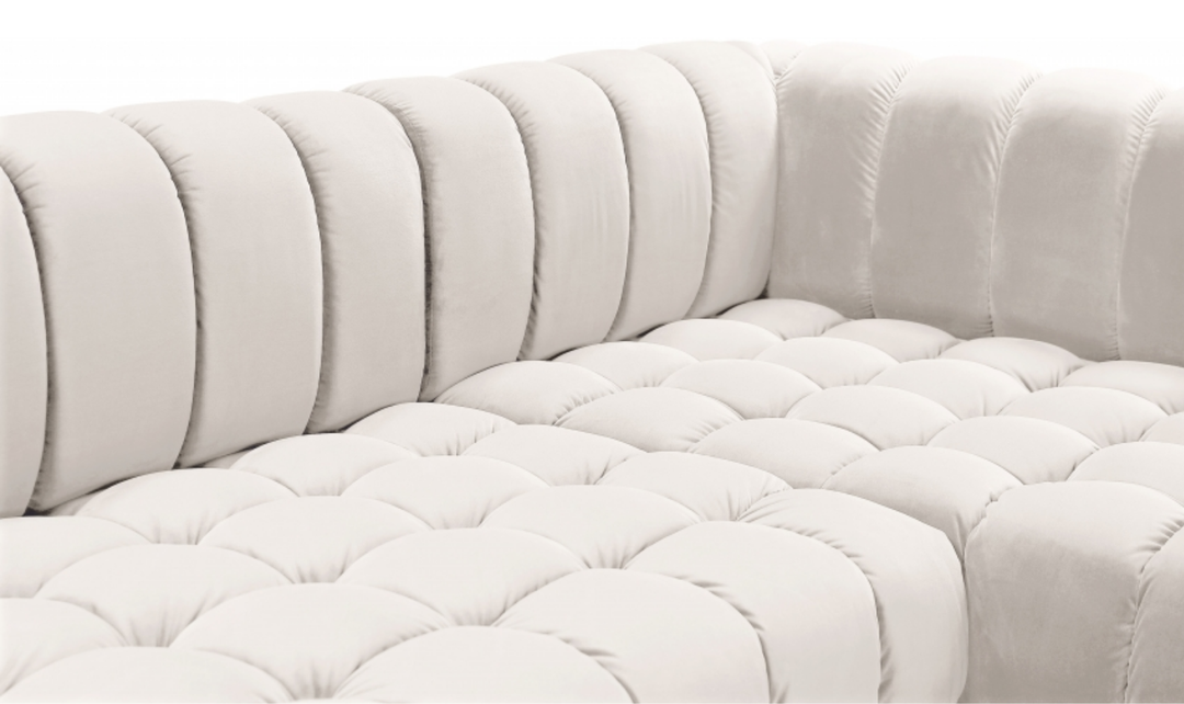 Meridian Furniture Gwen Velvet Upholstered 3pc. Sectional Sofa With Gold and Chrome Leg
