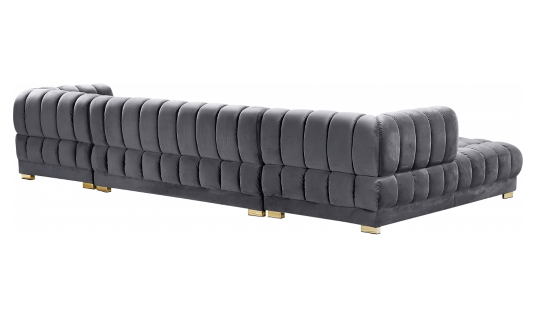 Meridian Furniture Gwen Velvet Upholstered 3pc. Sectional Sofa With Gold and Chrome Leg