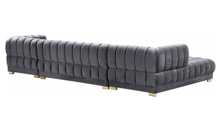 Meridian Furniture Gwen Velvet Upholstered 3pc. Sectional Sofa With Gold and Chrome Leg