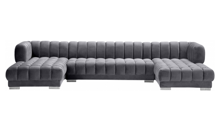 Meridian Furniture Gwen Velvet Upholstered 3pc. Sectional Sofa With Gold and Chrome Leg