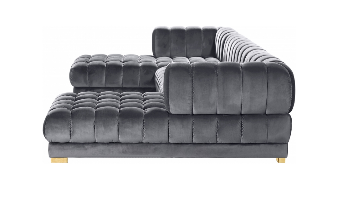 Meridian Furniture Gwen Velvet Upholstered 3pc. Sectional Sofa With Gold and Chrome Leg