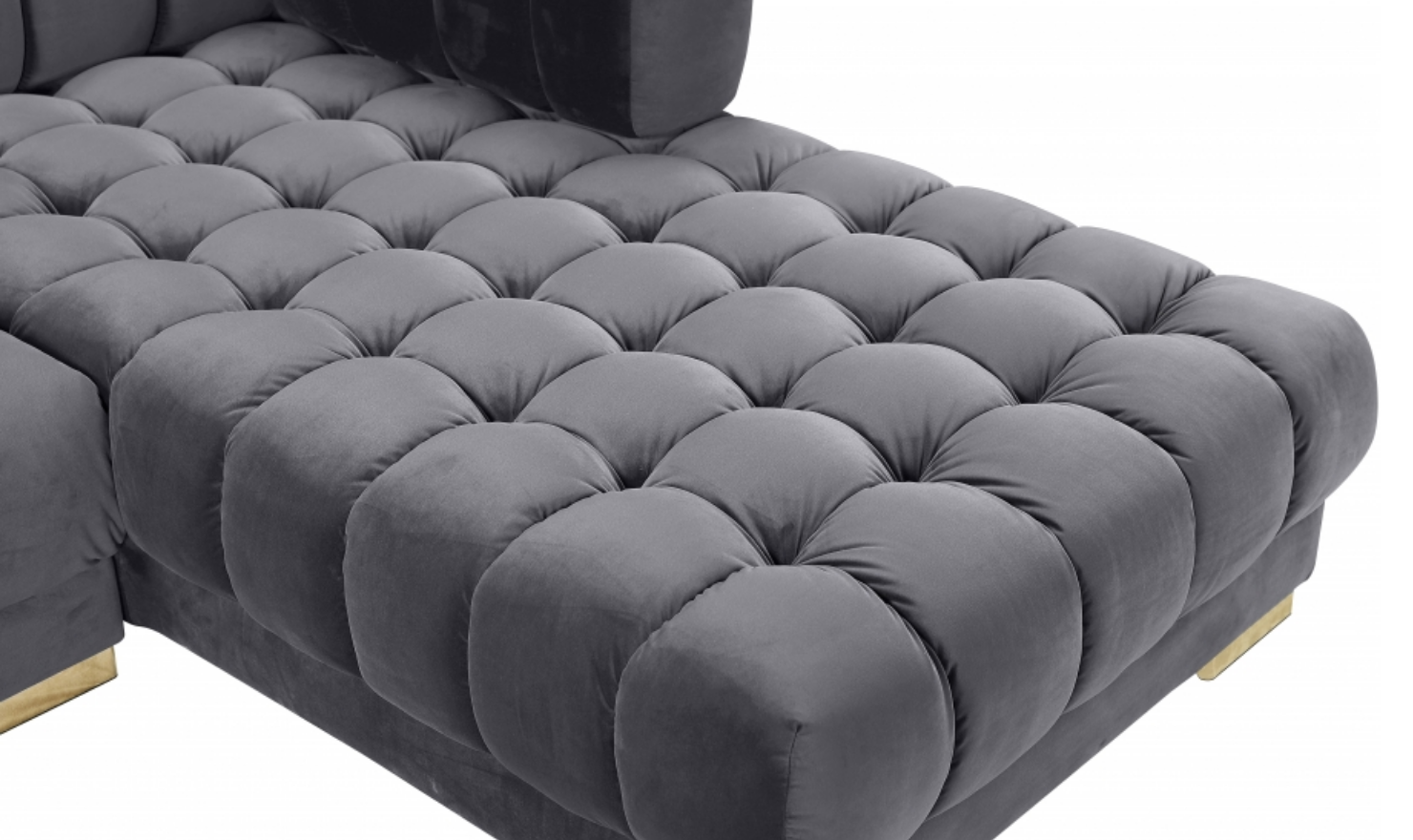 Meridian Furniture Gwen Velvet Upholstered 3pc. Sectional Sofa With Gold and Chrome Leg