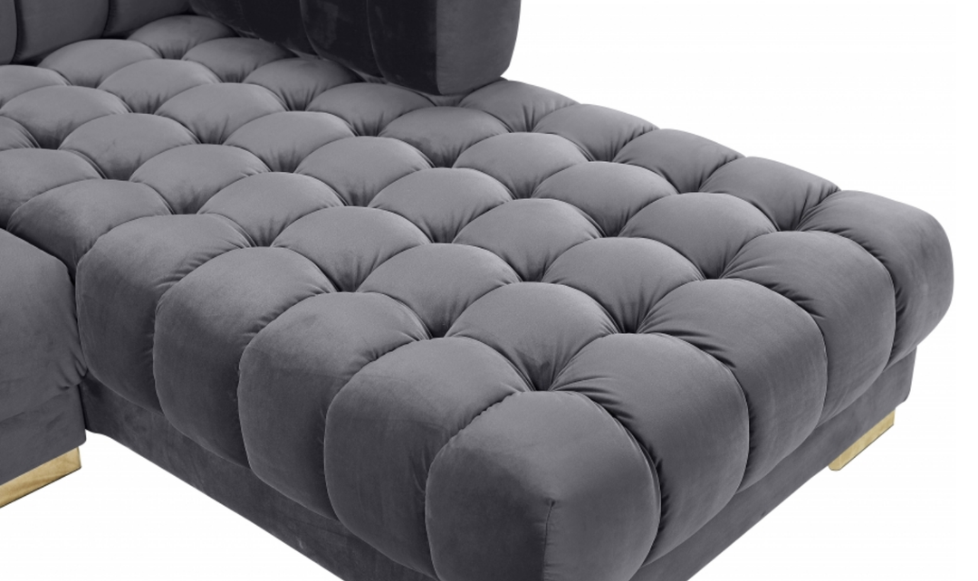 Meridian Furniture Gwen Velvet Upholstered 3pc. Sectional Sofa With Gold and Chrome Leg