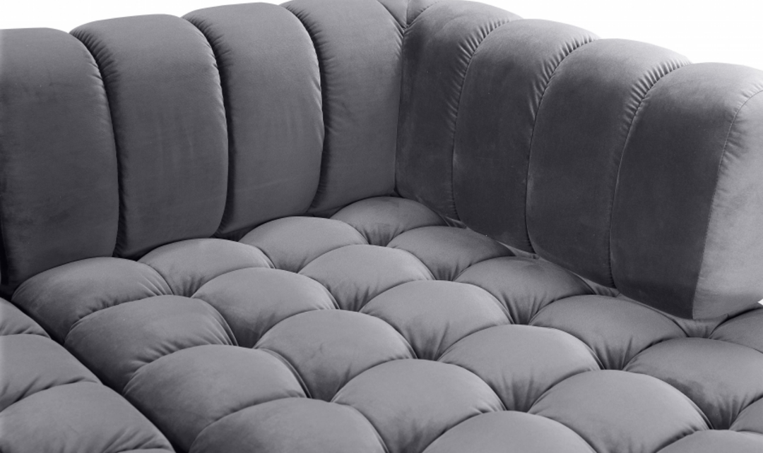 Meridian Furniture Gwen Velvet Upholstered 3pc. Sectional Sofa With Gold and Chrome Leg