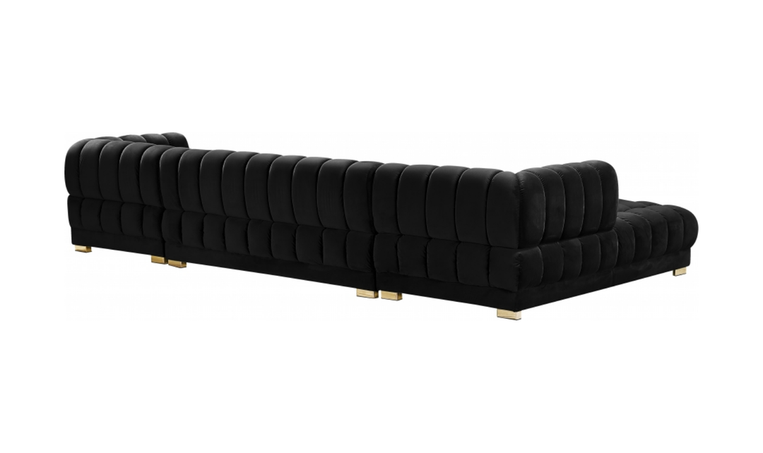 Meridian Furniture Gwen Velvet Upholstered 3pc. Sectional Sofa With Gold and Chrome Leg