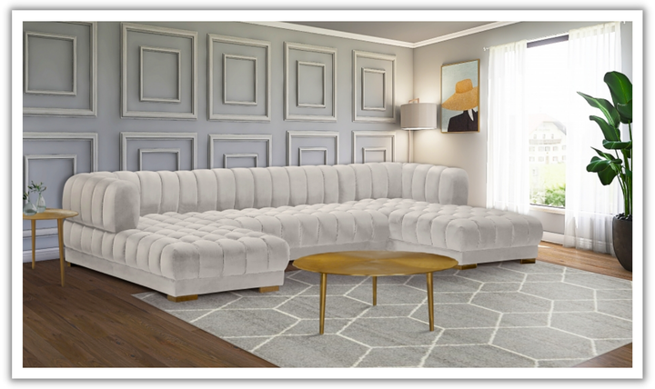 Meridian Furniture Gwen Velvet Upholstered 3pc. Sectional Sofa With Gold and Chrome Leg-Jennifer Furniture