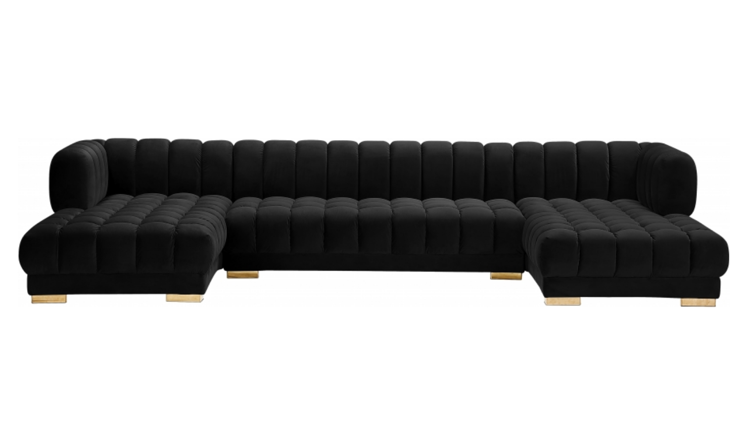 Meridian Furniture Gwen Velvet Upholstered 3pc. Sectional Sofa With Gold and Chrome Leg