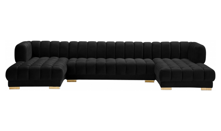 Meridian Furniture Gwen Velvet Upholstered 3pc. Sectional Sofa With Gold and Chrome Leg
