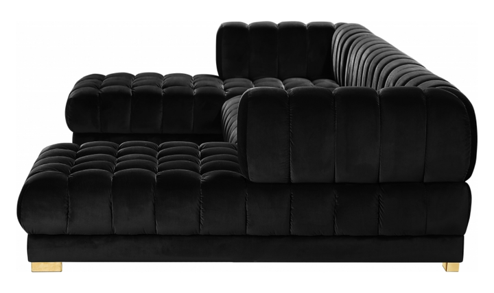 Meridian Furniture Gwen Velvet Upholstered 3pc. Sectional Sofa With Gold and Chrome Leg