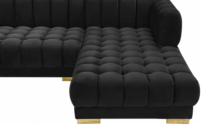 Meridian Furniture Gwen Velvet Upholstered 3pc. Sectional Sofa With Gold and Chrome Leg