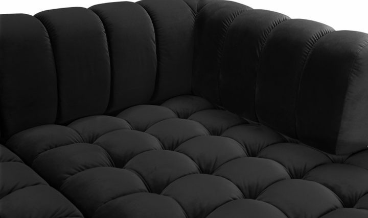 Meridian Furniture Gwen Velvet Upholstered 3pc. Sectional Sofa With Gold and Chrome Leg