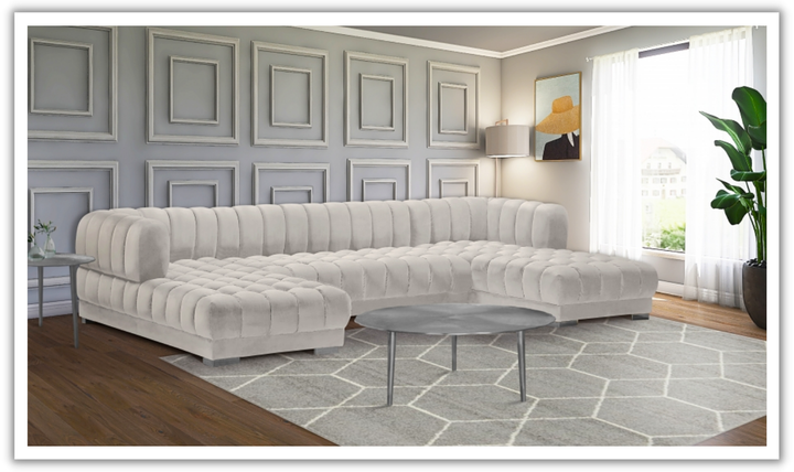 Meridian Furniture Gwen Velvet Upholstered 3pc. Sectional Sofa With Gold and Chrome Leg-Jennifer Furniture