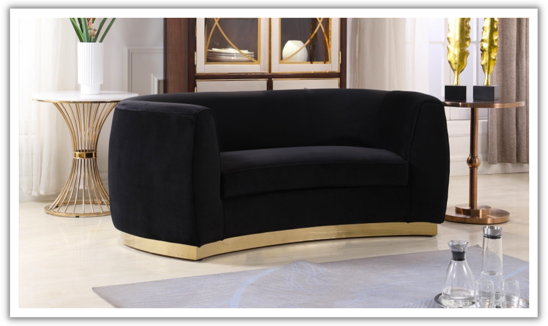 Meridian Furniture Julian Velvet Upholstered Loveseat Sofa with Two Base Types-Jennifer Furniture