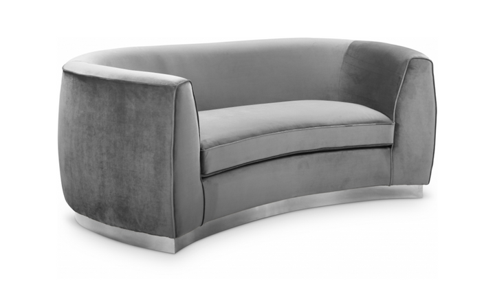 Meridian Furniture Julian Velvet Upholstered Loveseat Sofa with Two Base Types