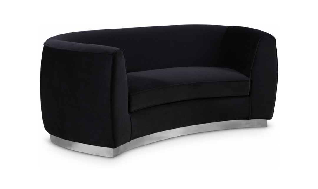 Meridian Furniture Julian Velvet Upholstered Loveseat Sofa with Two Base Types
