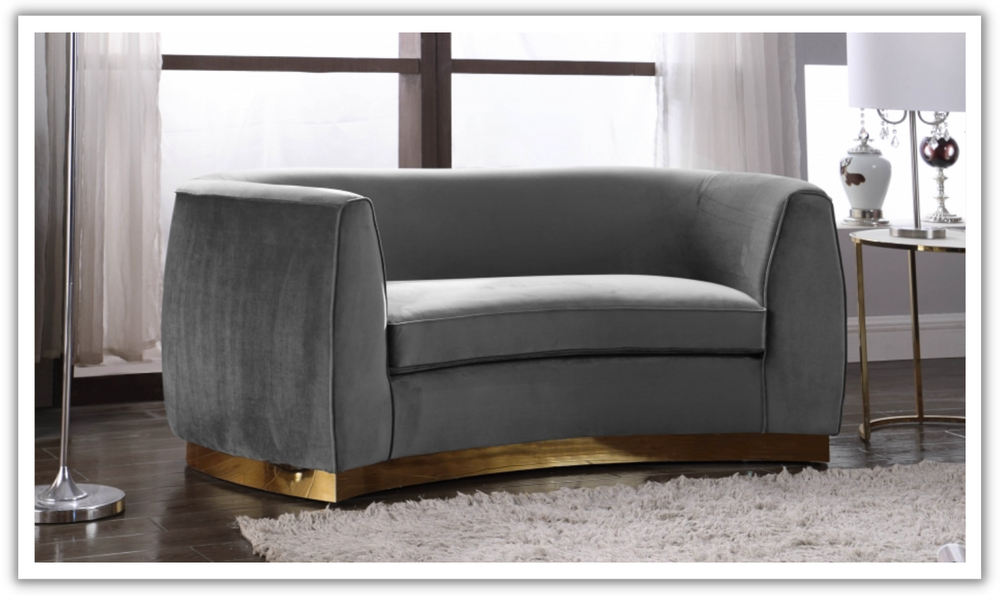 Meridian Furniture Julian Velvet Upholstered Loveseat Sofa with Two Base Types-Jennifer Furniture