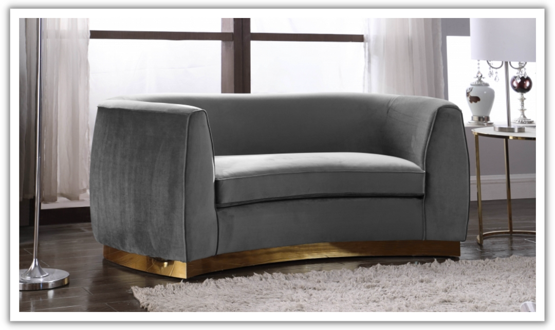 Meridian Furniture Julian Velvet Upholstered Loveseat Sofa with Two Base Types-Jennifer Furniture
