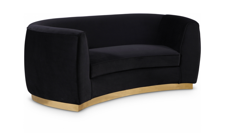 Meridian Furniture Julian Velvet Upholstered Loveseat Sofa with Two Base Types