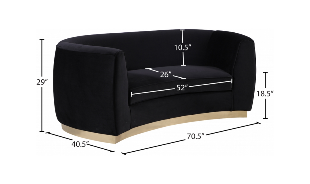 Meridian Furniture Julian Velvet Upholstered Loveseat Sofa with Two Base Types-Jennifer Furniture