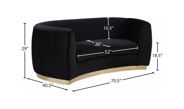 Meridian Furniture Julian Velvet Upholstered Loveseat Sofa with Two Base Types-Jennifer Furniture