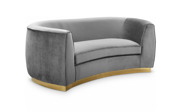 Meridian Furniture Julian Velvet Upholstered Loveseat Sofa with Two Base Types