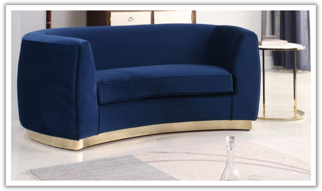 Meridian Furniture Julian Velvet Upholstered Loveseat Sofa with Two Base Types-Jennifer Furniture