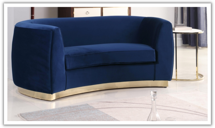 Meridian Furniture Julian Velvet Upholstered Loveseat Sofa with Two Base Types-Jennifer Furniture