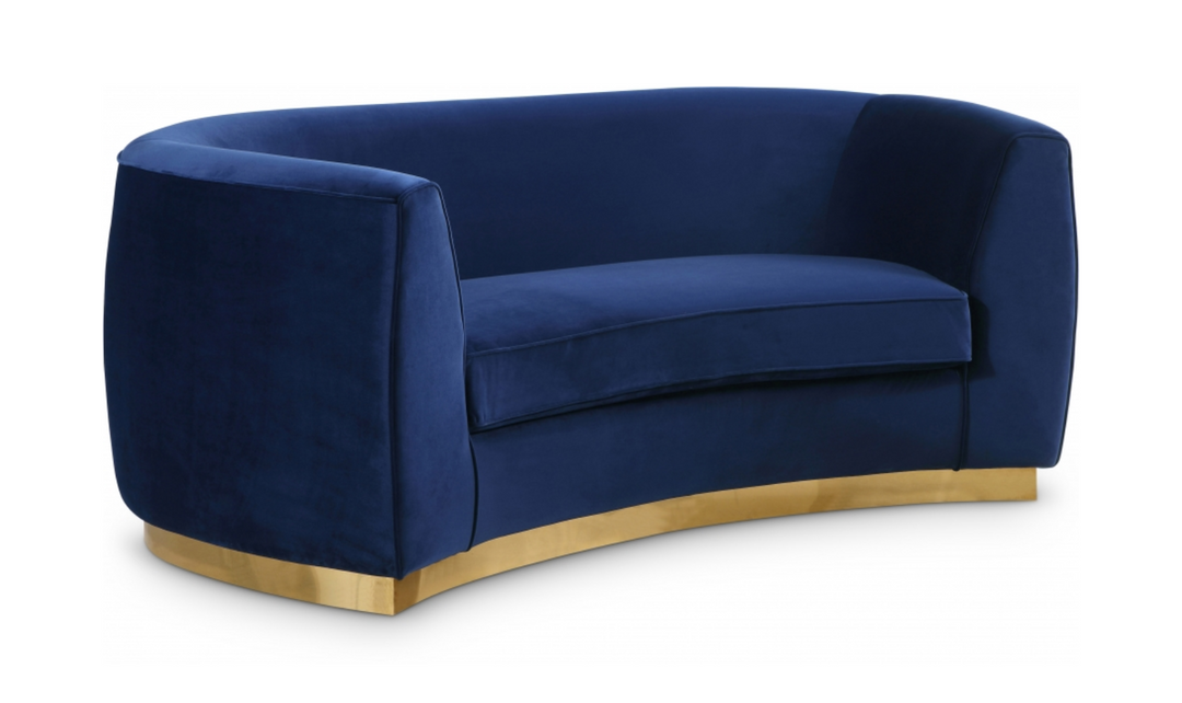 Meridian Furniture Julian Velvet Upholstered Loveseat Sofa with Two Base Types-Jennifer Furniture