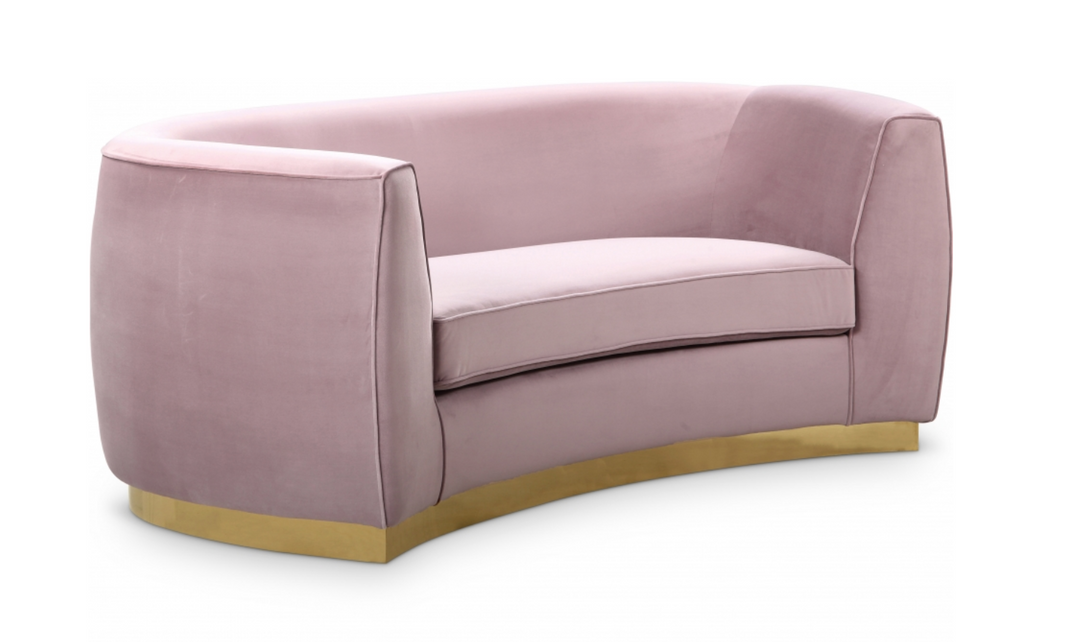 Meridian Furniture Julian Velvet Upholstered Loveseat Sofa with Two Base Types