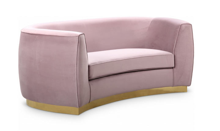 Meridian Furniture Julian Velvet Upholstered Loveseat Sofa with Two Base Types