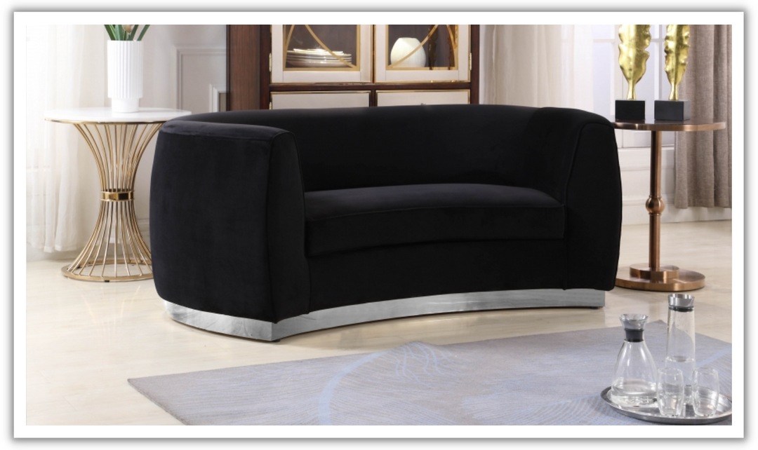 Meridian Furniture Julian Velvet Upholstered Loveseat Sofa with Two Base Types-Jennifer Furniture