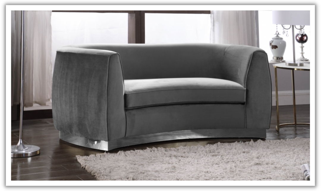 Meridian Furniture Julian Velvet Upholstered Loveseat Sofa with Two Base Types-Jennifer Furniture