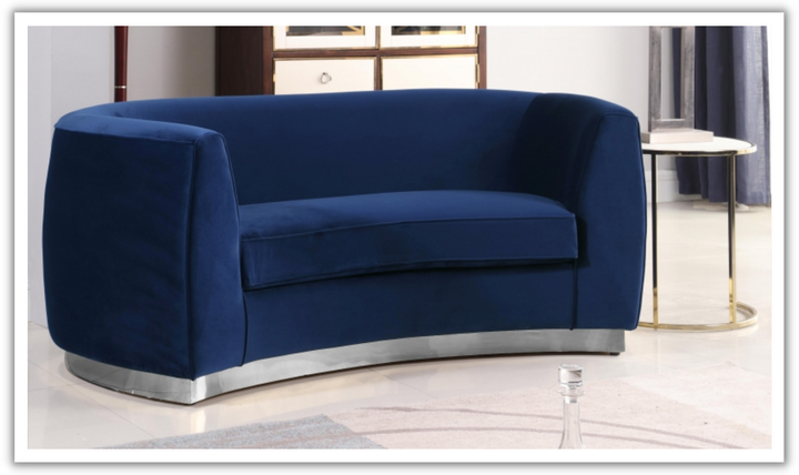 Meridian Furniture Julian Velvet Upholstered Loveseat Sofa with Two Base Types-Jennifer Furniture