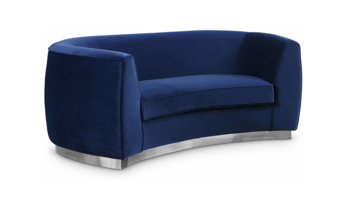 Meridian Furniture Julian Velvet Upholstered Loveseat Sofa with Two Base Types