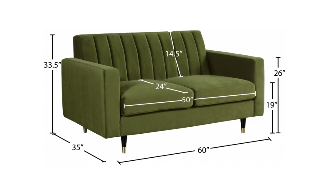 Meridian Furniture Lola 2-Seater Velvet Fabric Upholstered Loveseat-Jennifer Furniture