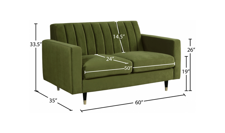Meridian Furniture Lola 2-Seater Velvet Fabric Upholstered Loveseat-Jennifer Furniture