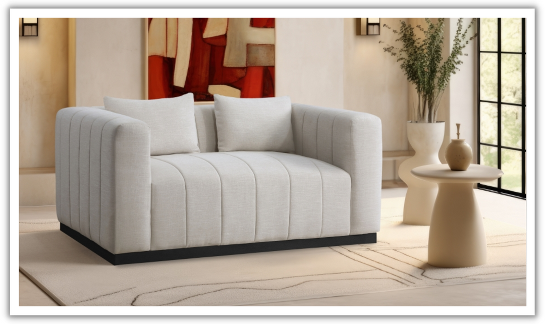 Meridian  Furniture Lucia Linen Textured Fabric Upholstered Loveseat Sofa