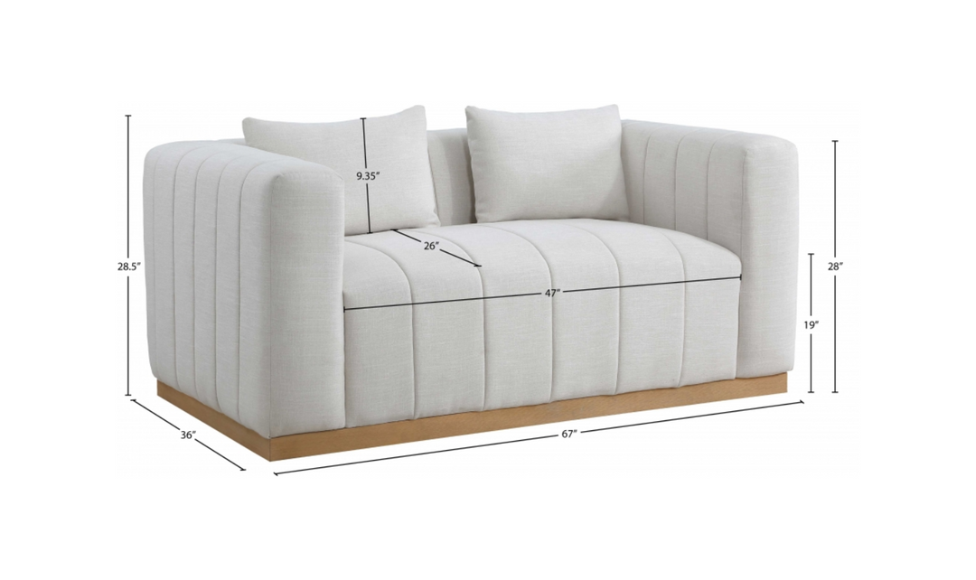 Meridian  Furniture Lucia Linen Textured Fabric Upholstered Loveseat Sofa