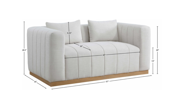 Meridian  Furniture Lucia Linen Textured Fabric Upholstered Loveseat Sofa