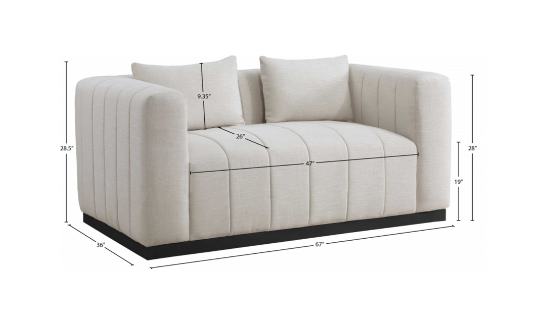 Meridian  Furniture Lucia Linen Textured Fabric Upholstered Loveseat Sofa-Jennifer Furniture