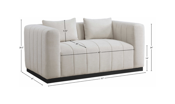 Meridian  Furniture Lucia Linen Textured Fabric Upholstered Loveseat Sofa-Jennifer Furniture