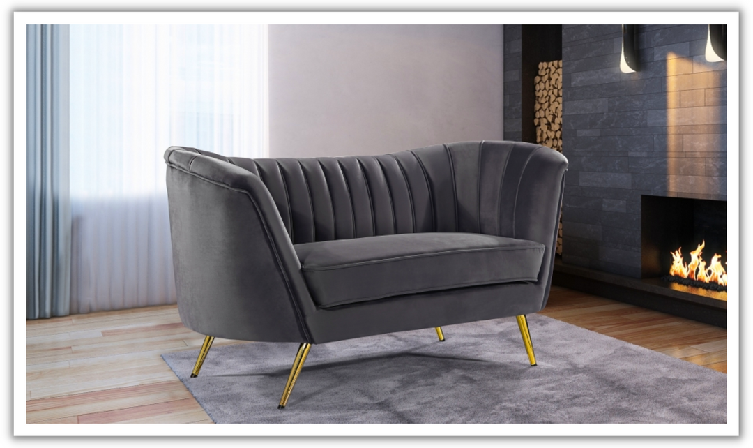 Meridian Furniture Margo 2-Seater Velvet Fabric Upholstered Loveseat-Jennifer Furniture