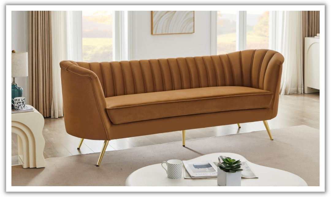Meridian Furniture Margo 3-Seater Velvet Fabric Upholstered Sofa-Jennifer Furnituer