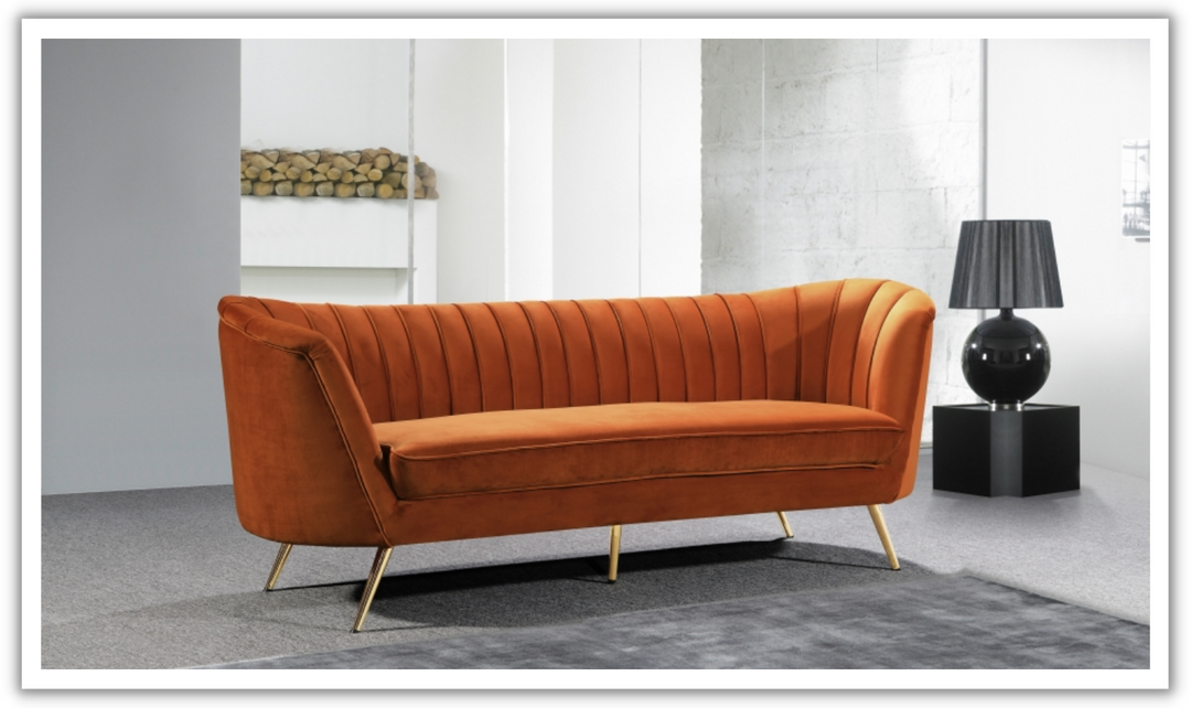 Meridian Furniture Margo 3-Seater Velvet Fabric Upholstered Sofa-Jennifer Furnituer