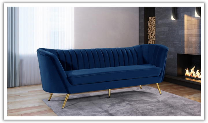 Meridian Furniture Margo 3-Seater Velvet Fabric Upholstered Sofa-Jennifer Furnituer