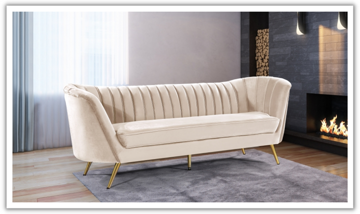 Meridian Furniture Margo 3-Seater Velvet Fabric Upholstered Sofa-Jennifer Furnituer
